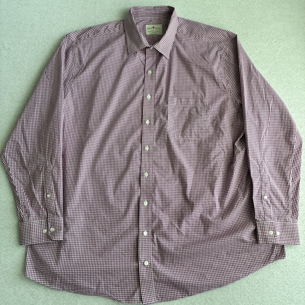 Oak Hill Mens Easy Stretch Classic Fit Dress Shirt 19 37/38 Purple Check Office